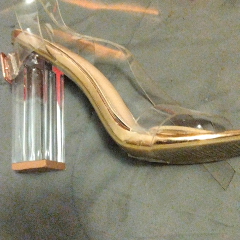 Heels clear straps brown buttom